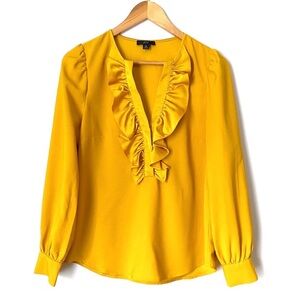 J.Crew Ruffle Front Long Sleeve Blouse, Marigold Yellow, size XS NWT